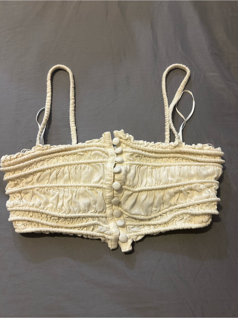 Urban Outfitters Ivory Smocked Button-Front Bandeau